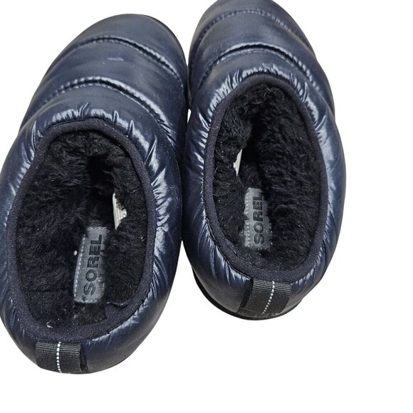Sorel Womens Puffer Slip-On Slippers Navy Black Sherpa Lined US 8 EU 39 Gorpcore - Picture 5 of 10
